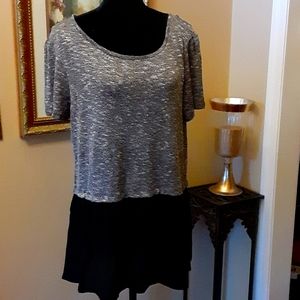 Occasionally Made top Short Sleeve Black White mingled Black ruffle hem XL  New…